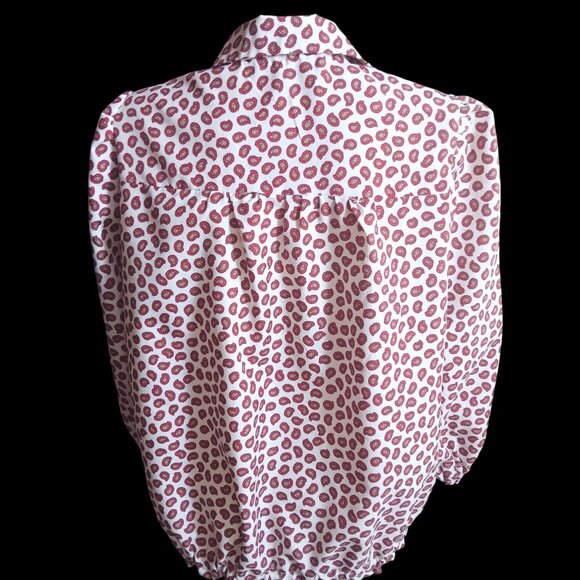 Vintage Womens Large Blouse Granny Handmade 1970's Paisley Print Elastic Hem - Picture 4 of 5